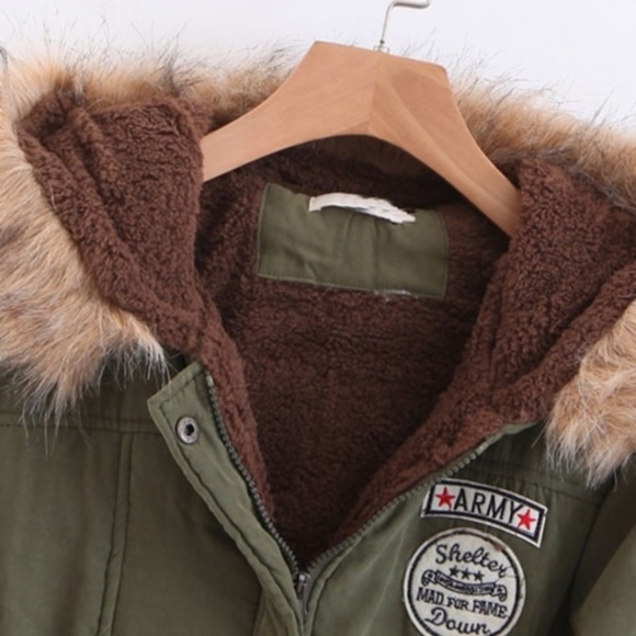 NWT Army green winter hooded parka coat jacket - Picture 6 of 7